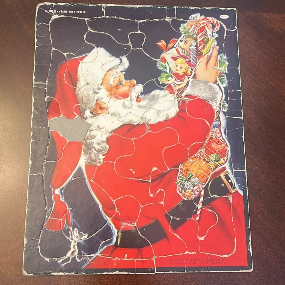 Vintage 1957 Santa Tray Puzzle. Whitman Publishing; Florence Sarah Winship